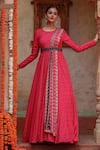 Buy_Gazab by Miku Kumar_Pink Muslin Printed Floral Butta Round Divija Anarkali With Dupatta _at_Aza_Fashions