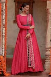 Buy_Gazab by Miku Kumar_Pink Muslin Printed Floral Butta Round Divija Anarkali With Dupatta _Online_at_Aza_Fashions