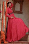 Gazab by Miku Kumar_Pink Muslin Printed Floral Butta Round Divija Anarkali With Dupatta _at_Aza_Fashions