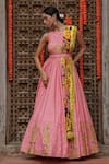 Buy_Gazab by Miku Kumar_Pink Muslin Printed Sequin Round Kaira Anarkali With Dupatta _at_Aza_Fashions