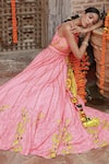 Buy_Gazab by Miku Kumar_Pink Muslin Printed Sequin Round Kaira Anarkali With Dupatta _Online_at_Aza_Fashions