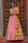 Shop_Gazab by Miku Kumar_Pink Muslin Printed Sequin Round Kaira Anarkali With Dupatta _Online_at_Aza_Fashions