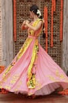 Shop_Gazab by Miku Kumar_Pink Muslin Printed Sequin Round Kaira Anarkali With Dupatta 