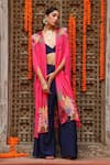 Buy_Gazab by Miku Kumar_Pink Muslin Printed Floral Bustier Plunge Zuhi Cape With Pant Set _at_Aza_Fashions