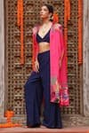 Buy_Gazab by Miku Kumar_Pink Muslin Printed Floral Bustier Plunge Zuhi Cape With Pant Set 