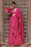 Buy_Gazab by Miku Kumar_Pink Georgette Printed Floral Plunge Fiza Pre-draped Saree With Blouse _at_Aza_Fashions