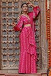 Shop_Gazab by Miku Kumar_Pink Georgette Printed Floral Plunge Fiza Pre-draped Saree With Blouse _Online_at_Aza_Fashions