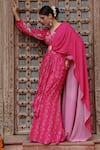 Shop_Gazab by Miku Kumar_Pink Georgette Printed Floral Plunge Fiza Pre-draped Saree With Blouse 