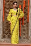 Buy_Gazab by Miku Kumar_Yellow Georgette Printed Floral Round Tiana Pre-draped Saree With Blouse _at_Aza_Fashions