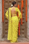 Shop_Gazab by Miku Kumar_Yellow Georgette Printed Floral Round Tiana Pre-draped Saree With Blouse _at_Aza_Fashions