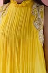 Samyukta Singhania_Yellow Crepe Hand Embroidered Sequin High Placement Tunic With Draped Skirt _Online_at_Aza_Fashions