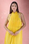 Buy_Samyukta Singhania_Yellow Crepe Hand Embroidered Sequin High Placement Tunic With Draped Skirt _Online_at_Aza_Fashions