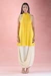 Samyukta Singhania_Yellow Crepe Hand Embroidered Sequin High Placement Tunic With Draped Skirt _at_Aza_Fashions