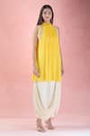 Buy_Samyukta Singhania_Yellow Crepe Hand Embroidered Sequin High Placement Tunic With Draped Skirt 