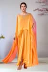 Buy_Samyukta Singhania_Orange Crepe Hand Embroidered Round Kaftan With Draped Skirt _at_Aza_Fashions