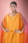 Shop_Samyukta Singhania_Orange Crepe Hand Embroidered Round Kaftan With Draped Skirt 