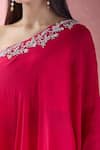 Samyukta Singhania_Red Crepe Embroidery Asymmetric Hand Tunic With Gharara_Online_at_Aza_Fashions