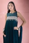 Samyukta Singhania_Blue Crepe Hand Embroidered Mirror Round Kurta With Dupatta _at_Aza_Fashions