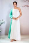 Buy_Samyukta Singhania_White Crepe Hand Embroidered Mirror Asymmetric Ombre Dress _at_Aza_Fashions