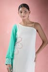 Samyukta Singhania_White Crepe Hand Embroidered Mirror Asymmetric Ombre Dress _Online_at_Aza_Fashions