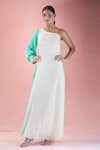 Samyukta Singhania_White Crepe Hand Embroidered Mirror Asymmetric Ombre Dress _at_Aza_Fashions