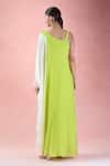 Shop_Samyukta Singhania_Green Crepe Beads, Mirrors Asymmetric Ombre Hand Embroidered Dress _at_Aza_Fashions