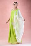 Buy_Samyukta Singhania_Green Crepe Beads, Mirrors Asymmetric Ombre Hand Embroidered Dress 