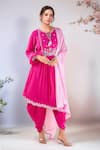 Buy_Samyukta Singhania_Pink Kurta And Dhoti Crepe Hand Embroidered Floral Tie-up Pant Set _at_Aza_Fashions