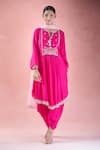 Samyukta Singhania_Pink Kurta And Dhoti Crepe Hand Embroidered Floral Tie-up Pant Set _Online_at_Aza_Fashions