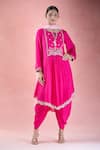 Buy_Samyukta Singhania_Pink Kurta And Dhoti Crepe Hand Embroidered Floral Tie-up Pant Set _Online_at_Aza_Fashions