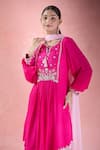 Samyukta Singhania_Pink Kurta And Dhoti Crepe Hand Embroidered Floral Tie-up Pant Set _at_Aza_Fashions