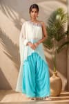 Buy_Samyukta Singhania_White Crepe Mirrors, Beads Asymmetric Hand Embroidered Tunic With Palazzo _at_Aza_Fashions