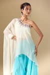 Shop_Samyukta Singhania_White Crepe Mirrors, Beads Asymmetric Hand Embroidered Tunic With Palazzo _Online_at_Aza_Fashions