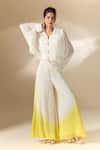 Samyukta Singhania_White Crepe Tassel Collared Detailed Shirt With Pant _Online_at_Aza_Fashions
