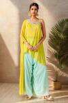 Buy_Samyukta Singhania_Yellow Crepe Mirrors, Beads Asymmetric Hand Embroidered Tunic With Palazzo_at_Aza_Fashions