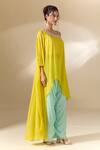 Samyukta Singhania_Yellow Crepe Mirrors, Beads Asymmetric Hand Embroidered Tunic With Palazzo_Online_at_Aza_Fashions