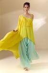 Buy_Samyukta Singhania_Yellow Crepe Mirrors, Beads Asymmetric Hand Embroidered Tunic With Palazzo_Online_at_Aza_Fashions