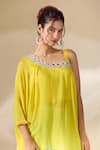 Shop_Samyukta Singhania_Yellow Crepe Mirrors, Beads Asymmetric Hand Embroidered Tunic With Palazzo_Online_at_Aza_Fashions