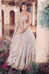 Buy_Swish By Dolcy And Simran_Blue Net Embroidered Mirror Sweetheart Chandni Lehenga Set _at_Aza_Fashions