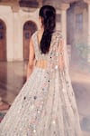 Shop_Swish By Dolcy And Simran_Blue Net Embroidered Mirror Sweetheart Chandni Lehenga Set _at_Aza_Fashions