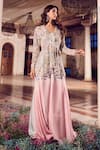 Buy_Swish By Dolcy And Simran_Blue Net Embroidered Mirror Peplum Kurta V-neck Kohinoor Flared Pant Set _at_Aza_Fashions