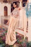 Buy_Swish By Dolcy And Simran_Peach Crepe Embroidered Mirror Cape Open Sahiba Scallop Draped Skirt Set _at_Aza_Fashions