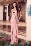 Buy_Swish By Dolcy And Simran_Rose Gold Crepe Embroidered Mirror Sweetheart Nayantara Draped Gown _at_Aza_Fashions