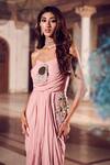 Swish By Dolcy And Simran_Rose Gold Crepe Embroidered Mirror Sweetheart Nayantara Draped Gown _Online_at_Aza_Fashions