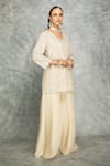 Tanu Malhotra_Ivory Kurta And Dupatta Net Embroidery Sequins V-neck Short & Sharara Set _Online_at_Aza_Fashions