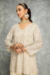 Buy_Tanu Malhotra_Ivory Kurta And Dupatta Net Embroidery Sequins V-neck Short & Sharara Set _Online_at_Aza_Fashions