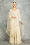 Buy_Tanu Malhotra_Ivory Kurta And Dupatta Net Embroidery Sequins V-neck Short & Sharara Set _at_Aza_Fashions