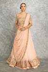 Buy_Tanu Malhotra_Peach Blouse Net Embroidery Sequins Off Shoulder Floral Lehenga Set _at_Aza_Fashions