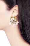 Buy_ORNAMAAS_Ivory Cubic Zirconia Petal Bloom Pearl Drop Earrings _at_Aza_Fashions