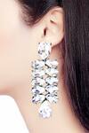 ORNAMAAS_White Cubic Zirconia Petal Embellished Danglers _Online_at_Aza_Fashions